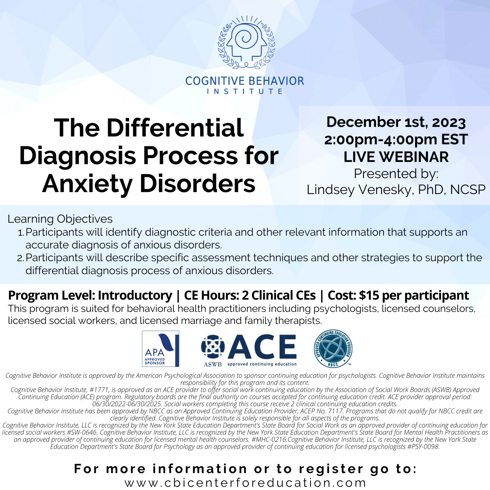 The Differential Diagnosis Process for Anxiety Disorders CBI